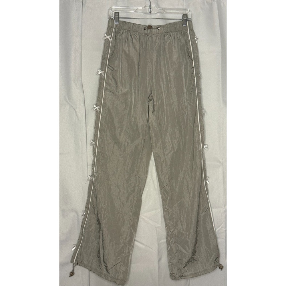 Y2K Coquette Bow Parachute Cargo Pants Fairy Grunge Wide Leg Balletcore M - Picture 2 of 8